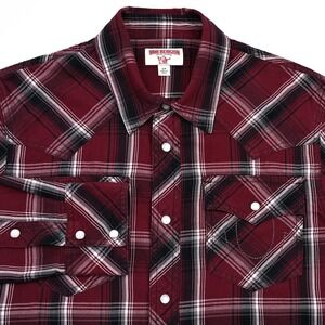 True Religion Shirt‎ Mens Small Plaid L/S Pearl Snap Rancher Work Embroidered
